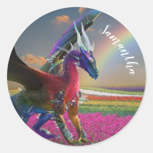 Mystical Rainbow Dragon Crystal personalised Classic Round Sticker