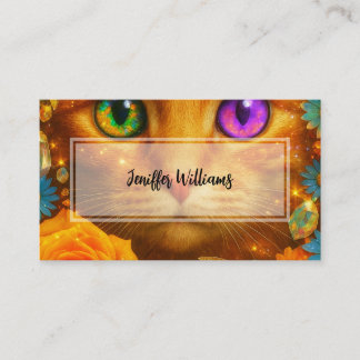 Mystical Rainbow Eyed Cat Floral Dream Business Card
