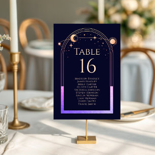 Mystical Rainbow Navy Blue Sun Moon Stars Space Table Number