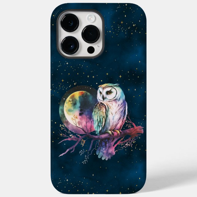Mystical Rainbow Owl and Full Moon Celestial Case-Mate iPhone Case (Back)