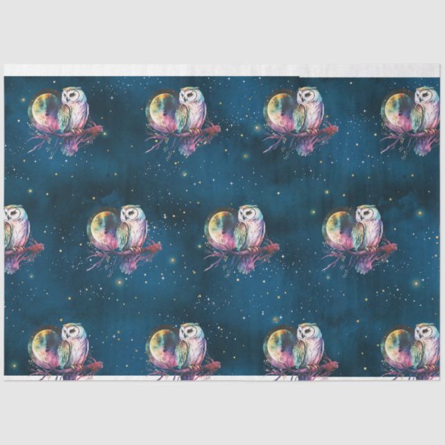 Mystical Rainbow Owl and Full Moon Celestial Tissue Paper (Front)