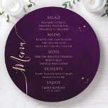 Mystical Rainbow Plum Sun Moon Stars Space Wedding Menu<br><div class="desc">Mystical Rainbow Deep Plum Sun Moon Stars Space Wedding Menu Cards features simple stars on a deep plum background with your menu details in the centre in modern peach calligraphy script. Personalise by editing the text in the text boxes provided. Designed by Evco Studio www.zazzle.com/store/evcostudio</div>