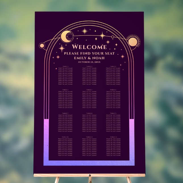 Mystical Rainbow Plum Sun Moon Stars Wedding Acrylic Sign (Neutral)