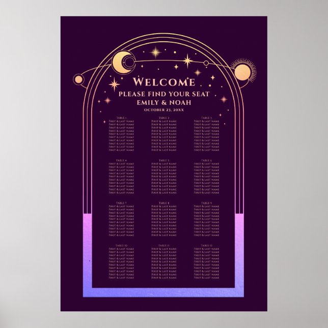 Mystical Rainbow Plum Sun Moon Stars Wedding Poster (Front)