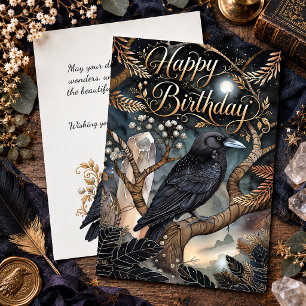 Mystical Raven Crystals Happy Birthday Card