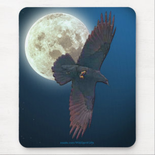 Mystical Raven & Full Moon Fantasy Art Mouse Pad