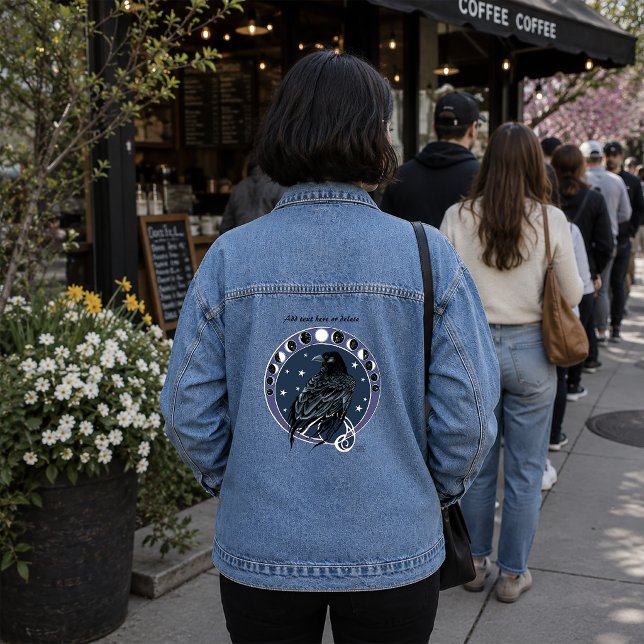 Mystical Raven Moon Phases Celestial Night Sky Denim Jacket (Creator Uploaded)