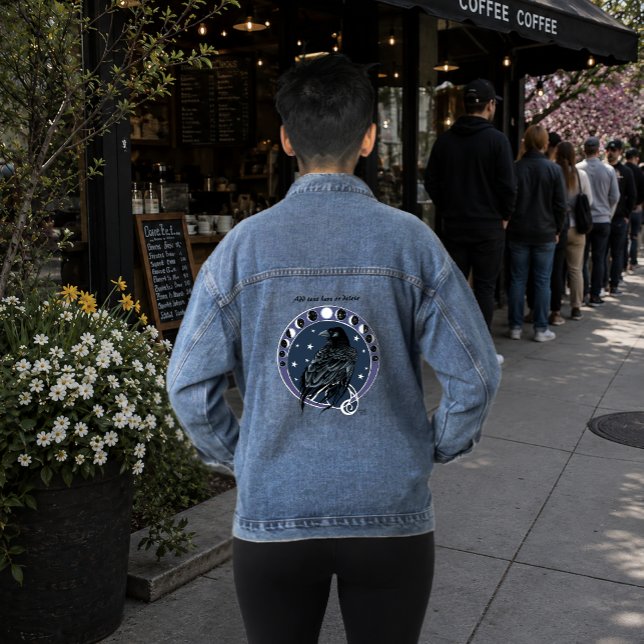 Mystical Raven Moon Phases Celestial Night Sky Denim Jacket (Creator Uploaded)