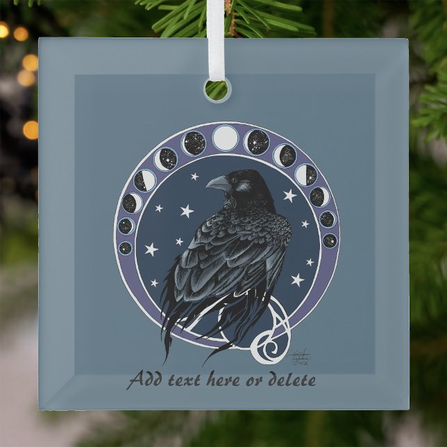 Mystical Raven Moon Phases Celestial Night Sky Glass Tree Decoration (Creator Uploaded)