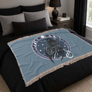 Mystical Raven Moon Phases Celestial Night Sky Throw Blanket