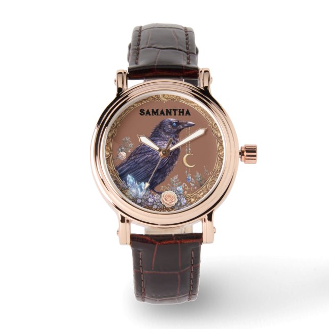 Mystical Raven Unisex Custom Name Watch (Front)