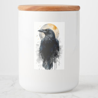 Mystical Raven Watercolor Art | Gothic Moon Crow I Food Label