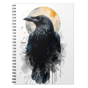 Mystical Raven Watercolor Art Gothic Moon Crow I Notebook