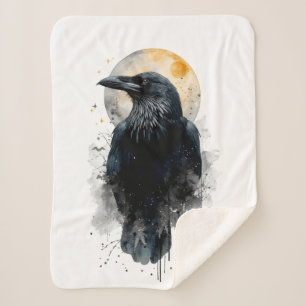 Mystical Raven Watercolor Art   Gothic Moon Crow I Sherpa Blanket
