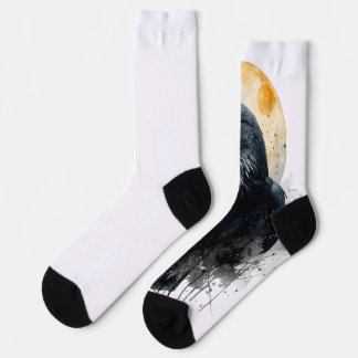 Mystical Raven Watercolor Art | Gothic Moon Crow I Socks