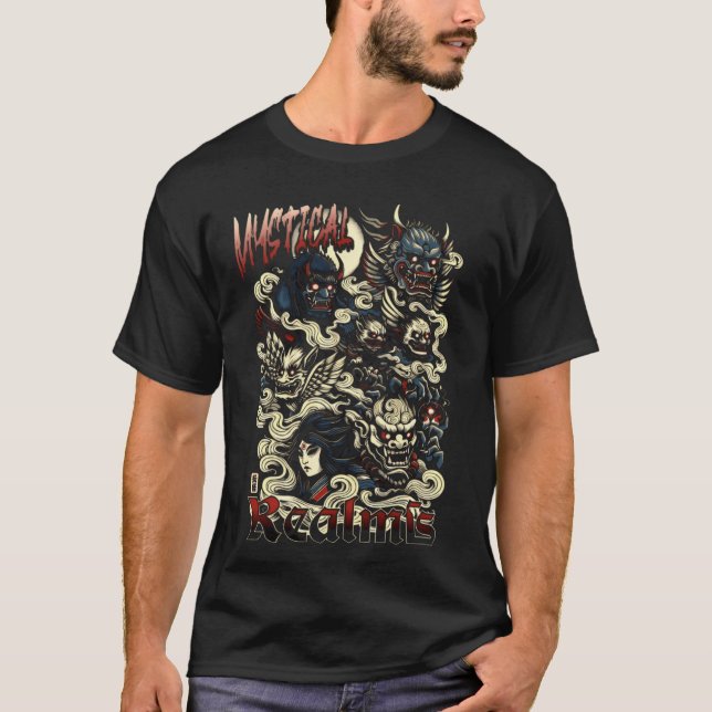 "Mystical Realms: A Yokai Journey" T-Shirt (Front)