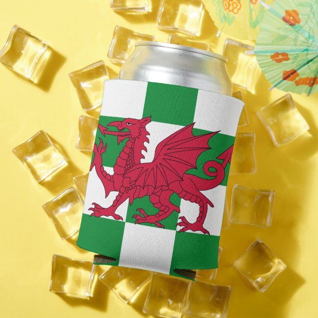 Mystical Red Celtic Dragon Flag of Wales Can Cooler (In Situ Summer)