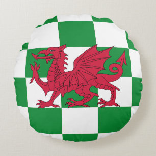 Mystical Red Celtic Dragon Flag of Wales Round Cushion