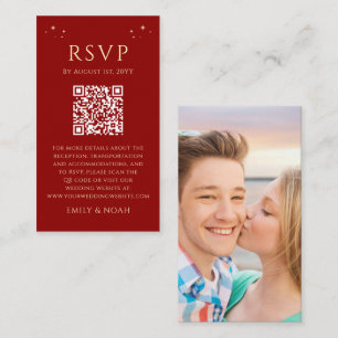 Mystical Red Gold Budget QR Code RSVP Photo Enclosure Card