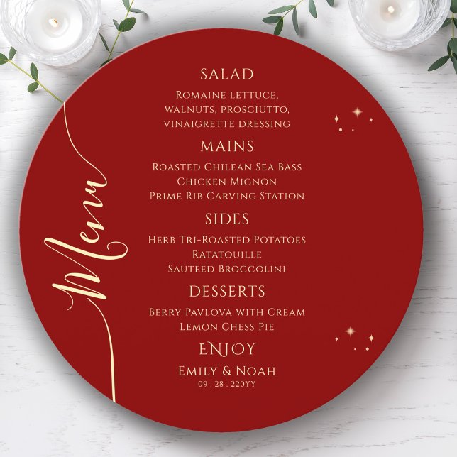 Mystical Red Gold Sun Moon Stars Space Wedding Menu (Creator Uploaded)