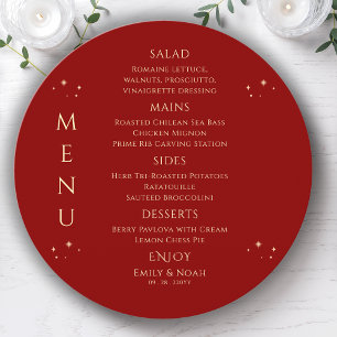 Mystical Red Gold Sun Moon Stars Space Wedding Menu