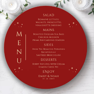 Mystical Red Gold Sun Moon Stars Space Wedding Menu