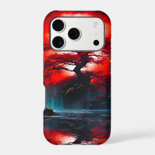 Mystical Red Tree Under Full Moon