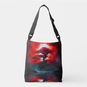Mystical Red Tree Under Full Moon Crossbody Bag