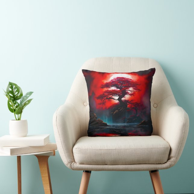 Mystical Red Tree Under Full Moon Cushion (Chair)