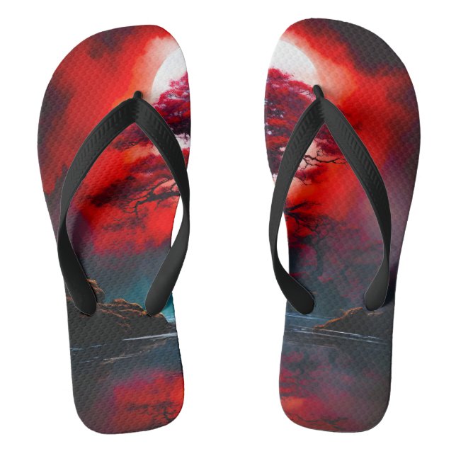 Mystical Red Tree Under Full Moon Jandals (Footbed)