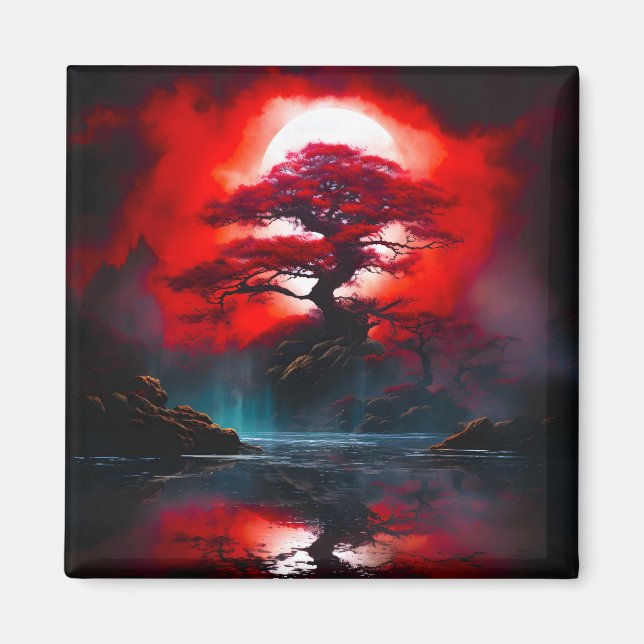 Mystical Red Tree Under Full Moon Magnet (Front)