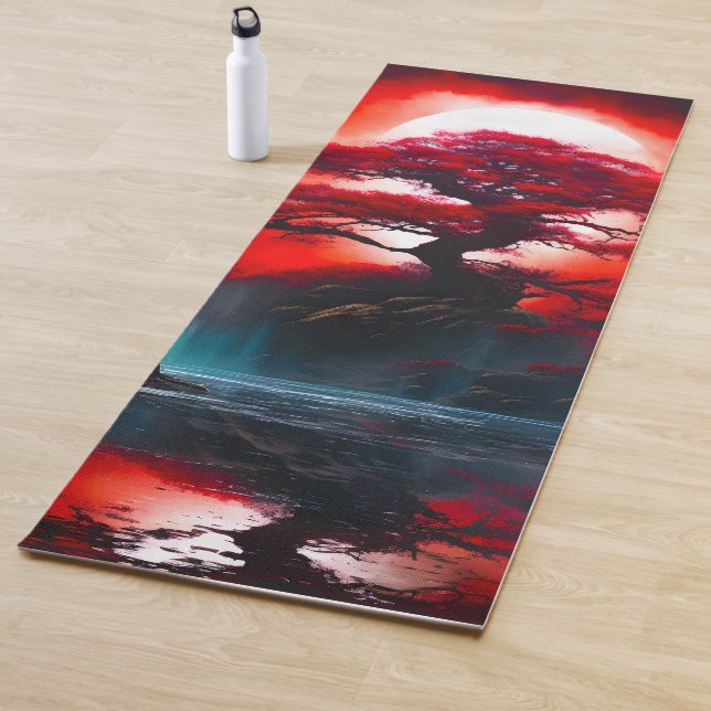Mystical Red Tree Under Full Moon Yoga Mat (In Situ)
