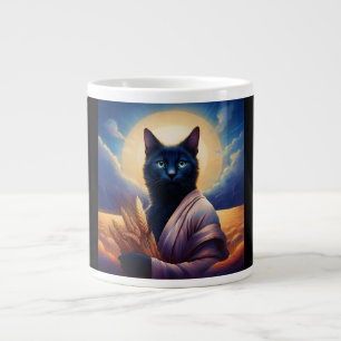 Mystical Robed Cat In Wheat Field Large Coffee Mug