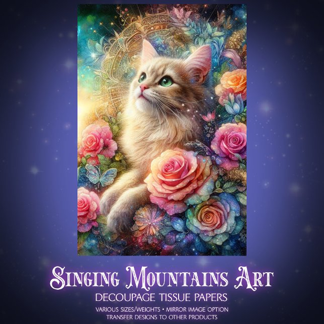 Mystical Rose Garden Cat Decoupage  Tissue Paper (Creator Uploaded)