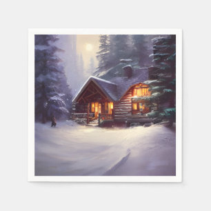 Mystical Rustic Log Cabin Amongst The Evergreens Napkin