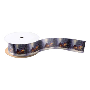 Mystical Rustic Log Cabin Amongst The Evergreens Satin Ribbon