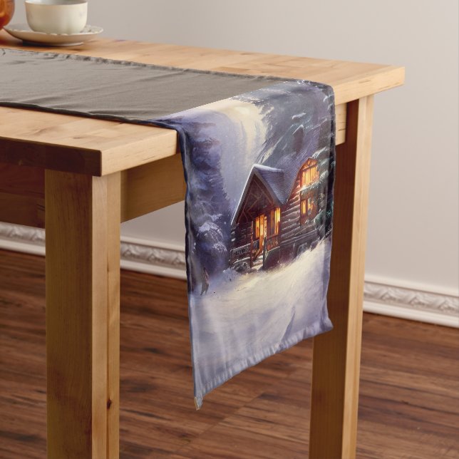 Mystical Rustic Log Cabin Amongst The Evergreens Short Table Runner (In Situ)