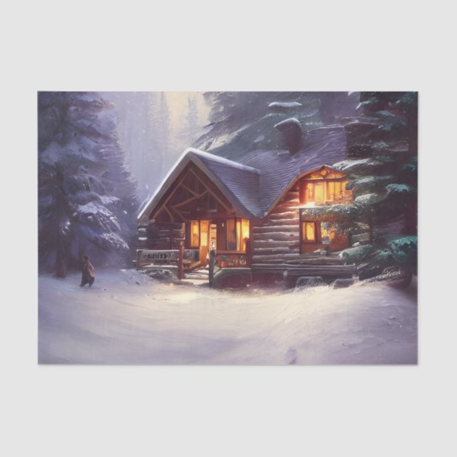 Mystical Rustic Log Cabin Amongst the Evergreens Tissue Paper (Front)