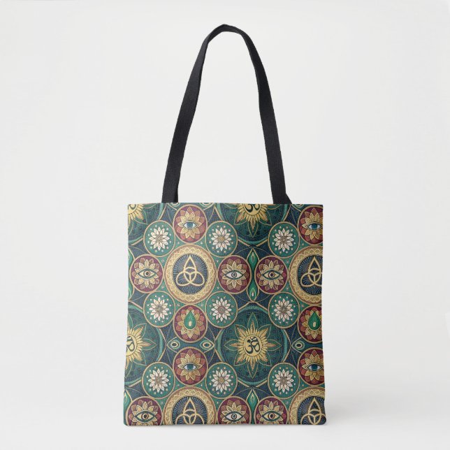 Mystical Sacred Design - Spiritual Mandala Pattern Tote Bag (Front)