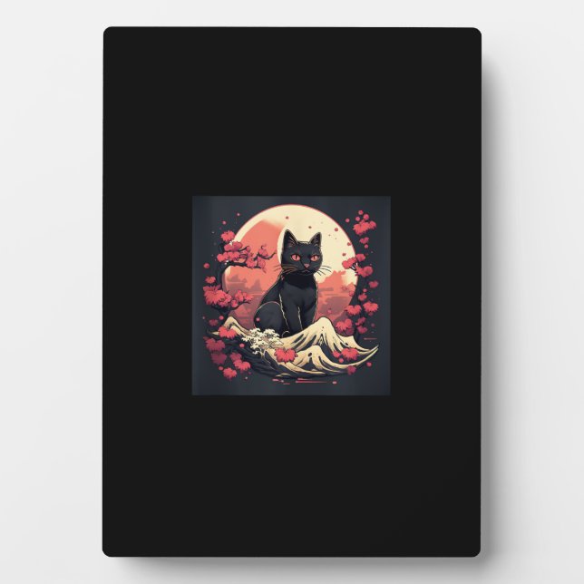 Mystical Sakura Night_ Black Cat with Full Moon  Plaque (Front)