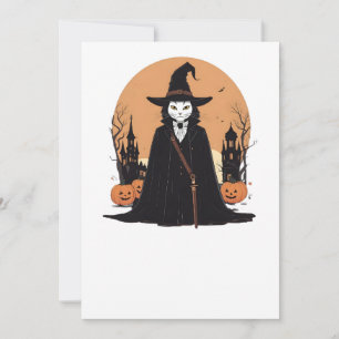 Mystical Salem Black Cat with Pumpkins Invitation
