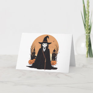 Mystical Salem Black Cat with Pumpkins Invitation