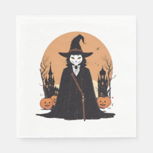 Mystical Salem Black Cat with Pumpkins Napkin