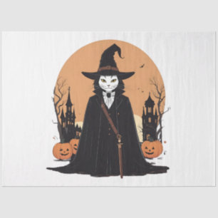 Mystical Salem Black Cat with Pumpkins Tissue Paper