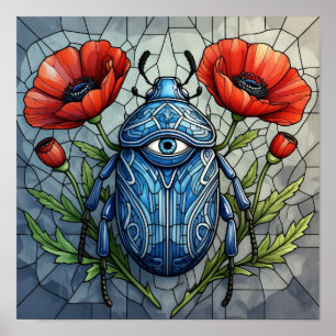 Mystical Scarab Beetle All Seeing Eye Poppy Flower Poster