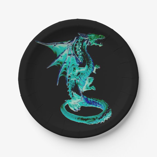 Mystical Sea Blue Dragon Party Enchanting Ocean Paper Plate (Front)