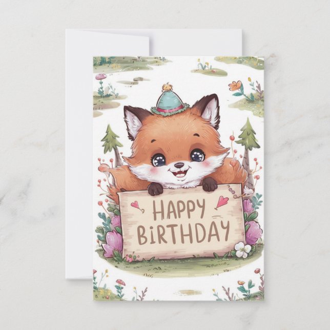 Mystical Simple Fox Birthday Card (Front)