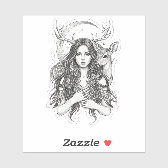 Mystical Slavic Forest Goddess Moon & Deer Vinyl S (Sheet)