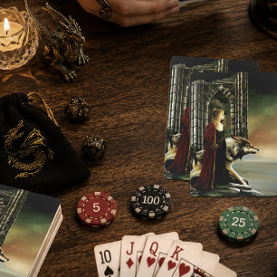 Mystical Sorceress Wolf Guardian Stone Portal Playing Cards