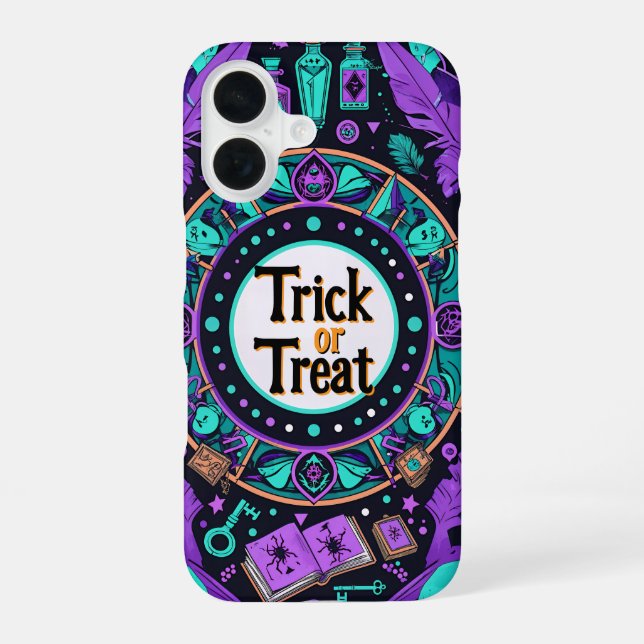 Mystical Spellbook Trick or Treat Halloween Design iPhone 16 Case (Back)